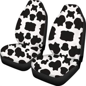 img 3 attached to UNICEU White Cow Animal Print Auto Accessories Bundle – Universal Front Bucket Seat Covers, Car Steering Wheel Cover, Carpet Floor Mats, Seat Belt Pads, Armrest Pad, Windshield Sunshade – Fits Most Cars