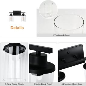 img 1 attached to 🚿 ALINhome 2-Lights Bathroom Black Vanity Light: Matte Black Wall Sconce with Clear Glass Shade – Stylish Lighting Fixture for Bathroom Mirror, Living Room & Hallway