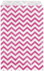 img 2 attached to 🎁 200 Pink Chevron Paper Gift Bags – Shopping Sales Tote Bags 6x9 – Zig Zag Design by Caddy Bay Collection