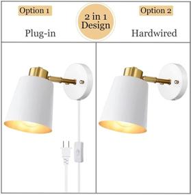 img 3 attached to 🔮 Vintage Industrial Swing Arm Wall Sconces Set of 2 - Stylish Metal White Wall Lamps with On/Off Switch for Bedside, Bedroom, and Doorway - E26 Base