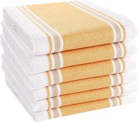 img 4 attached to Farmhouse Vintage Tea Towels - 6 Pack 100% Cotton, Highly Absorbent & Quick Dry, Hanging Loop, Professional Grade - Twill Waffle, 18x28 Inch - Mustard
