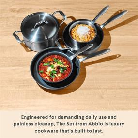 img 3 attached to 🍳 Abbio , THE SET - 8 Piece Cookware Set - Saute Pan, Stock Pot, Sauce Pan, 11" Large and 8" Small Nonstick Skillets, Silicone Hot Pad - Ergonomic Cool Handles - PFOA Free - Oven & Dishwasher Safe: The Ultimate Cookware Collection