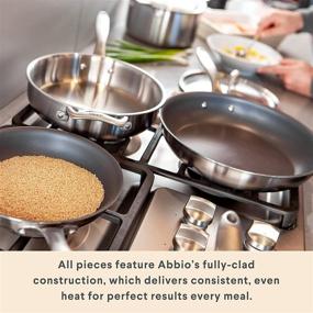 img 2 attached to 🍳 Abbio , THE SET - 8 Piece Cookware Set - Saute Pan, Stock Pot, Sauce Pan, 11" Large and 8" Small Nonstick Skillets, Silicone Hot Pad - Ergonomic Cool Handles - PFOA Free - Oven & Dishwasher Safe: The Ultimate Cookware Collection