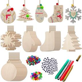 img 4 attached to 🎄 254 Piece Unfinished Christmas Ornament Set for DIY Christmas Crafts: Wooden Tree Ornaments with Blank Wood Slices, Jingle Bells, Pom Poms, Wiggle Eyes, and 4 Marking Pens