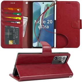 img 4 attached to Arae Wallet Case For Samsung Galaxy Note 20 Ultra With Wrist Strap And Credit Card Holders - Wine Red