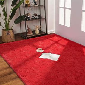 img 3 attached to 🔴 BENRON Soft Fluffy Area Rug 4x6 - Modern Shag Rug for Bedroom & Living Room, Plush Boys & Girls Kids Room Carpets, Solid Nursery Floor Carpet, Red