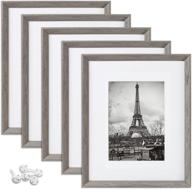 🖼️ upsimples 8x10 rustic picture frames - high definition glass, displaying 5x7 photos with mat or 8x10 without mat, for wall or tabletop - set of 5, light grey logo