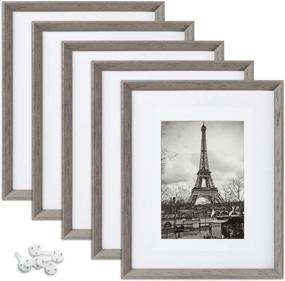 img 4 attached to 🖼️ UPsimples 8x10 Rustic Picture Frames - High Definition Glass, Displaying 5x7 Photos with Mat or 8x10 Without Mat, for Wall or Tabletop - Set of 5, Light Grey