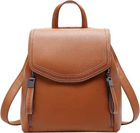 img 4 attached to 🎒 Heshe Women’s Genuine Leather Flap Backpack: Stylish Casual Daypack for Ladies and Girls (Standard Size, Brown)