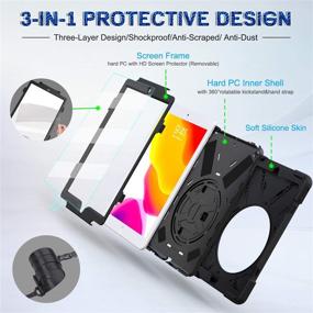 img 2 attached to 📱 BRAECNstock iPad 10.2 Case Kids Case for iPad 9th/8th/7th Generation 2021/2020/2019 with Screen Protector - Shockproof, Rotating Kickstand, Hand Strap, Shoulder Strap - iPad 9/8/7 Gen