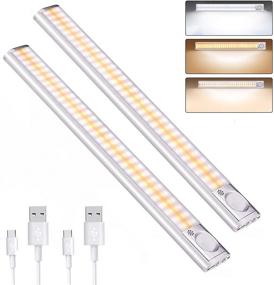 img 4 attached to 🔦 DFGOTOP Rechargeable 120 LEDs Closet Light Motion Sensor - Wireless Battery Under Cabinet Lights with 3 Color Modes. Led Magnetic Sensor Light Strip for Kitchen, Wardrobe, Hallway. Set of 2 Pcs.