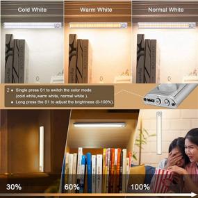 img 1 attached to 🔦 DFGOTOP Rechargeable 120 LEDs Closet Light Motion Sensor - Wireless Battery Under Cabinet Lights with 3 Color Modes. Led Magnetic Sensor Light Strip for Kitchen, Wardrobe, Hallway. Set of 2 Pcs.