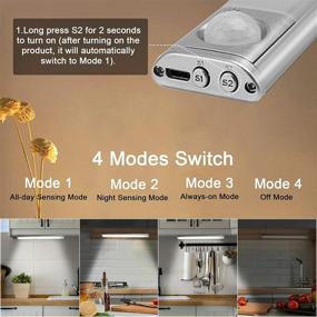 img 2 attached to 🔦 DFGOTOP Rechargeable 120 LEDs Closet Light Motion Sensor - Wireless Battery Under Cabinet Lights with 3 Color Modes. Led Magnetic Sensor Light Strip for Kitchen, Wardrobe, Hallway. Set of 2 Pcs.