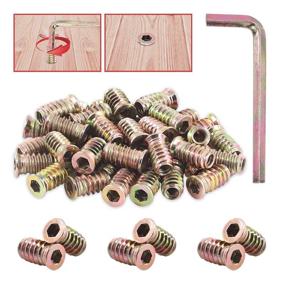 img 4 attached to 🔩 Hilitchi Zinc Plated Threaded Inserts Nuts for Wood Furniture, Screw in Nut Fastener Connector with Hex Socket Drive Assortment Kit – 1/4"-20 x 20mm (50PCS) including Bonus Hex Spanner