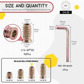 img 3 attached to 🔩 Hilitchi Zinc Plated Threaded Inserts Nuts for Wood Furniture, Screw in Nut Fastener Connector with Hex Socket Drive Assortment Kit – 1/4"-20 x 20mm (50PCS) including Bonus Hex Spanner