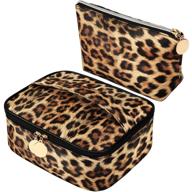 stylish leopard print cosmetic & makeup bag set with convenient zipper - travel-friendly toiletry pouch for women & girls logo