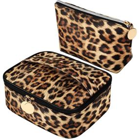 img 4 attached to Stylish Leopard Print Cosmetic & Makeup Bag Set with Convenient Zipper - Travel-friendly Toiletry Pouch for Women & Girls