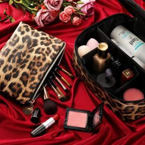 img 1 attached to Stylish Leopard Print Cosmetic & Makeup Bag Set with Convenient Zipper - Travel-friendly Toiletry Pouch for Women & Girls