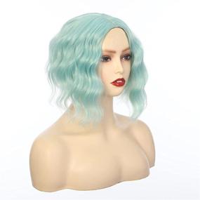 img 1 attached to 🌸 Mint Green Short Bob Wavy Wigs: Flapper-Inspired Synthetic Cosplay Wig for Women – Cute and Natural Party Costume Fashion Hairpiece – 10 Inches