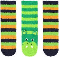 🐼 panda bros kids fuzzy slipper socks, non-skid warm fluffy socks, 3 pairs logo