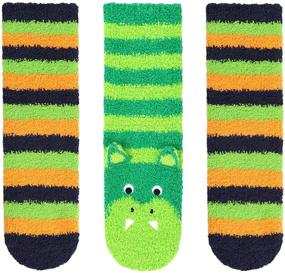 img 4 attached to 🐼 Panda Bros Kids Fuzzy Slipper Socks, Non-Skid Warm Fluffy Socks, 3 Pairs