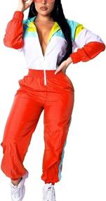 img 4 attached to Colorblock Outfits Sleeve Windbreaker Jumpsuit