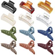 🦋 12 pack large hair claw clips - strong hold rectangle hair clamps - butterfly hair jaw clips - non-slip hair catch accessories for women & girls - transparent & solid color options logo