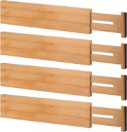 🎋 adjustable bamboo drawer organizers - 4 pack, ideal for large utensils (2.36" high, 17"-22"), baby clothes, and bedroom narrow urawers логотип