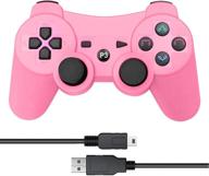 wireless double vibration remote gamepad for sony playstation 3 - vinonda ps3 controller (pink) + charging cable logo