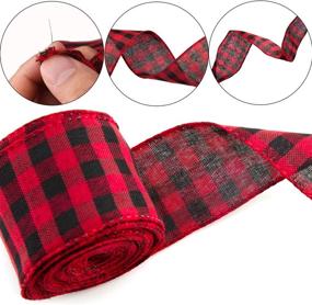 img 2 attached to 🎄 AIEX 3 Rolls Christmas Wired Ribbons - 2.5”x10 Yards Black & Red Buffalo Plaid Ribbons, Black & White Buffalo Plaid Ribbons, and Natural Burlap Ribbon for DIY Crafts, Gift Wrapping, Christmas Wedding Decorations