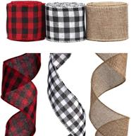 🎄 aiex 3 rolls christmas wired ribbons - 2.5”x10 yards black & red buffalo plaid ribbons, black & white buffalo plaid ribbons, and natural burlap ribbon for diy crafts, gift wrapping, christmas wedding decorations logo