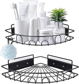 img 4 attached to 🚿 Upgraded Matt Black Shower Caddy Corner Shelf: Wall Mounted Bath Organizer for Toilet, Dorm, and Kitchen - Adhesive and Screw Options Available