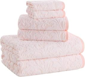 img 4 attached to ALFRED SUNG HOME 6 Piece Jacquard Towel Set: Absorbent, Quick Dry, Soft, Pink Peach/White Patterned Bathroom Towels