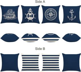 img 3 attached to 🌊 Nautical Navy Blue Throw Pillow Covers - Set of 4, 18 x 18 Inch - Anchor, Lighthouse, Sailboat, Compass Decorative Pillow Cases - Linen Cushion Covers for Sofa, Couch, Car, Home Decor