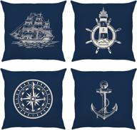 🌊 nautical navy blue throw pillow covers - set of 4, 18 x 18 inch - anchor, lighthouse, sailboat, compass decorative pillow cases - linen cushion covers for sofa, couch, car, home decor logo