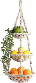 img 4 attached to Kiki's Boho Macrame Fruit Basket Hanging: Stylish Wall Hanging Produce Hammock for Kitchen Décor