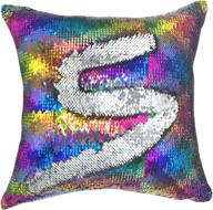 🧜 magic reversible sequin decorative cushion cover - your smile mermaid throw pillow case for couch sofa bed, 16 x 16 inches, multicolor/gray логотип