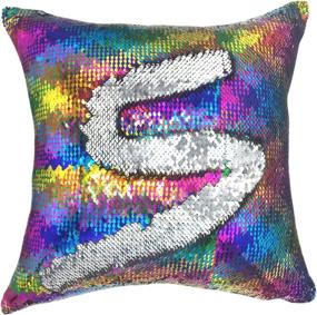 img 4 attached to 🧜 Magic Reversible Sequin Decorative Cushion Cover - YOUR SMILE Mermaid Throw Pillow Case for Couch Sofa Bed, 16 X 16 Inches, Multicolor/Gray