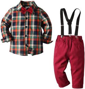 img 4 attached to 👔 Adorable Boys Clothes Sets: Toddler Boy Outfits with Gentleman Suits, 2pcs featuring Bow Tie Shirts and Suspenders Pants