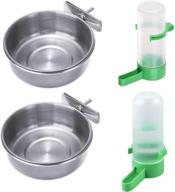 🦜 4 pack bird parrot food and water dish set: stainless steel feeding cups & plastic water dispenser bottle for chinchilla, ferret, cockatiel, conure, parakeet logo
