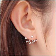 💫 elensan rose gold leaf ear cuff jacket with cz crystal front back stud earring set for women and girls logo