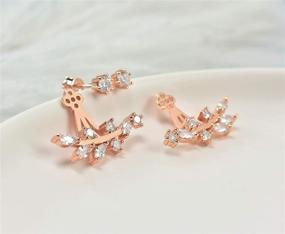 img 1 attached to 💫 Elensan Rose Gold Leaf Ear Cuff Jacket with CZ Crystal Front Back Stud Earring Set for Women and Girls