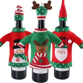 img 4 attached to 🎄 OurWarm 3pcs Christmas Wine Bottle Cover: Festive Ugly Christmas Sweater Party Decorations