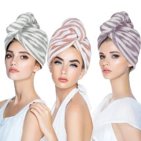 img 4 attached to 👒 Laluztop Microfiber Hair Towel Turban Wrap 3 Pack - Anti Frizz Absorbent & Soft Shower Head Towel, Quick Dryer Hat for Women Girls – Large, Blue & Purple & White