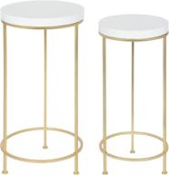 🪑 stylish and versatile nesting tables: kate and laurel espada metal and wood 2 piece set with white top and gold base логотип