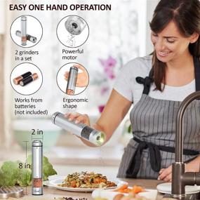 img 2 attached to 🍽️ Enhance Your Dining Experience with our Premium Electric Salt and Pepper Grinder Set - Elegant Battery Operated Stainless Steel Grinders Pack of 2 - Convenient Automatic Mills with LED Light and Caps at Bottom