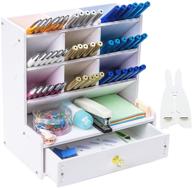 🖋️ efficient diy wooden desk pen organizer with drawer – ideal for home office and stationary storage логотип