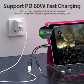 img 2 attached to 🎧 Адаптер USB C на 3,5 мм разъем для наушников с USB C PD 3.0 портом быстрой зарядки - Кабель быстрой зарядки 60 Вт (Черный)