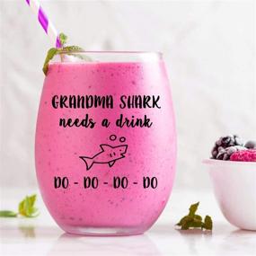 img 1 attached to 🦈 Grandma Shark - Funny Novelty Libbey Stemless Wine Glass with Sayings: Perfect Gifts for Grandmas on Birthdays, Christmas & Mothers Day