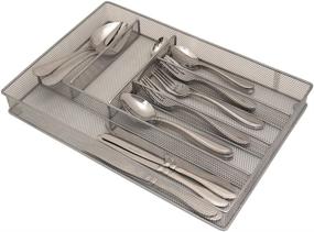 img 4 attached to 🔪 Organize Your Kitchen with our Mesh Large Cutlery Tray - 6 Compartments for Silverware Storage and Utensil Flatware Organization